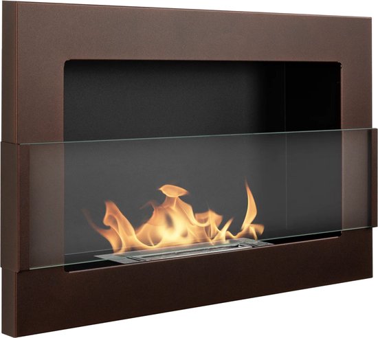 Cheminée murale au bioéthanol 65×40 cm brun mat (structuré) avec verre – cheminée d&rsquo;ambiance moderne sans cheminée