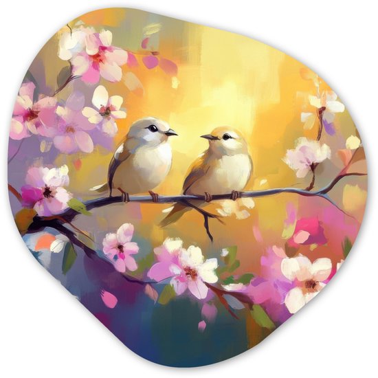 Décoration murale organique 60×60 cm – Tableau organique Vogels – Fleurs – Rose – Décoration murale salon – Décoration chambre – Peintures – Esthétique cercle mural