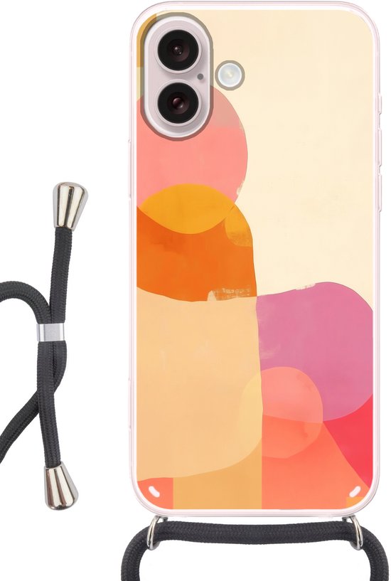 Coque de téléphone compatible avec iPhone 16 – Formes – Abstrait – Coloré – Siliconen – Bandoulière – Coque arrière avec cordon – Coque de téléphone avec cordon – Coque de téléphone avec corde