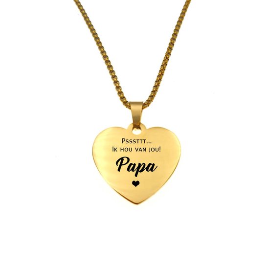 Chaîne en acier inoxydable – Coeur – Or – Je t&rsquo;aime papa