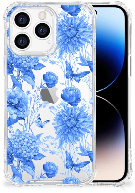 Coque pour iPhone 14 Pro Fleurs Blue