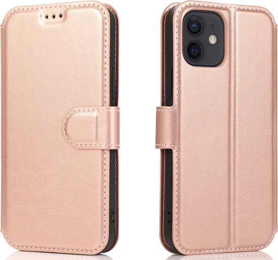 Bookcase Convient pour Apple iPhone 12 – Rose – Porte-cartes – Portefeuille