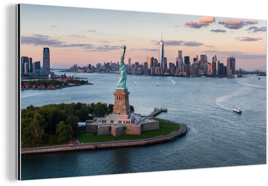Décoration murale Métal – Peinture Aluminium – New York – Statue de la Liberté – Skyline – 40×20 cm