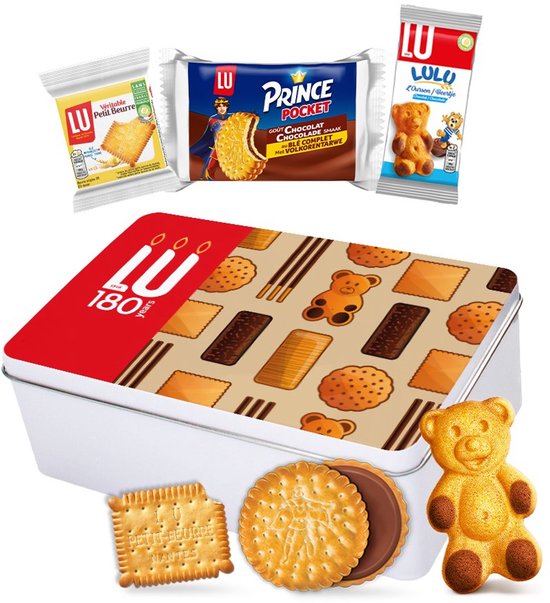 Boîte collection jubilée LU 180 ans – LU Lulu oursons choco, Véritable Petit Beurre & Prince Pocket chocolat – 375 g
