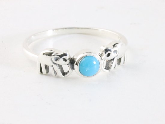 Bague éléphant en argent fin avec turquoise bleue de l&rsquo;Arizona – taille 17