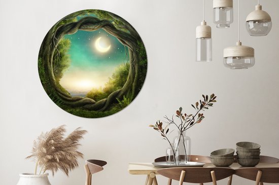 Cercle Mural – Cercle Mural Intérieur – Forêt – Lune – Ciel Etoilé – ⌀ 140 cm – Décoration murale – Peintures Ronds