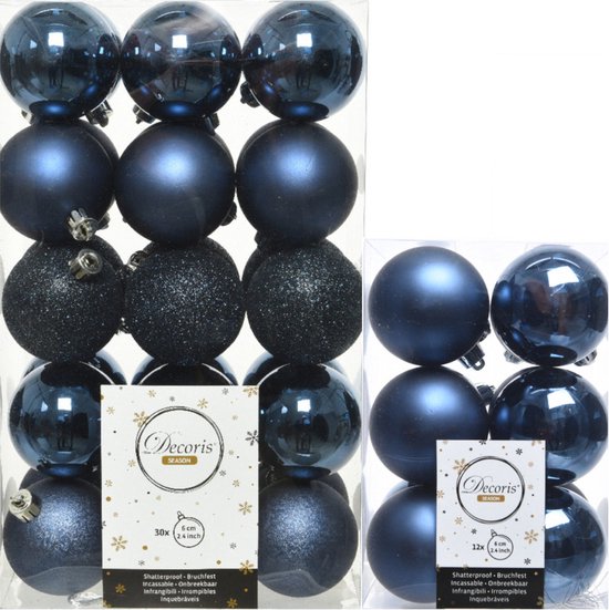 Boules de Noël Decoris – 42x pcs – bleu foncé – 6 cm – plastique