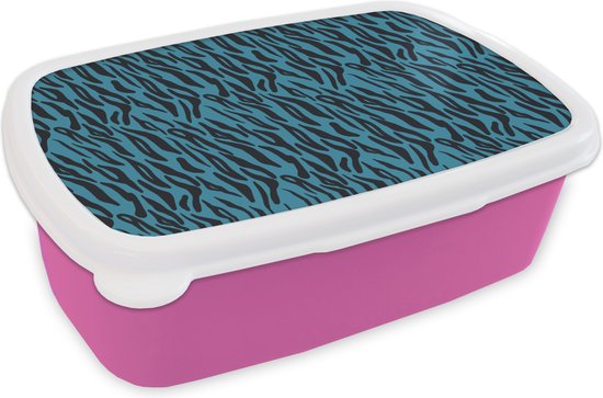 Boîte à pain rose – Lunch Box – Boîte à pain – Tigre – Blauw – Zwart – Design – Animaux – 18x12x6 cm – Enfants – Fille