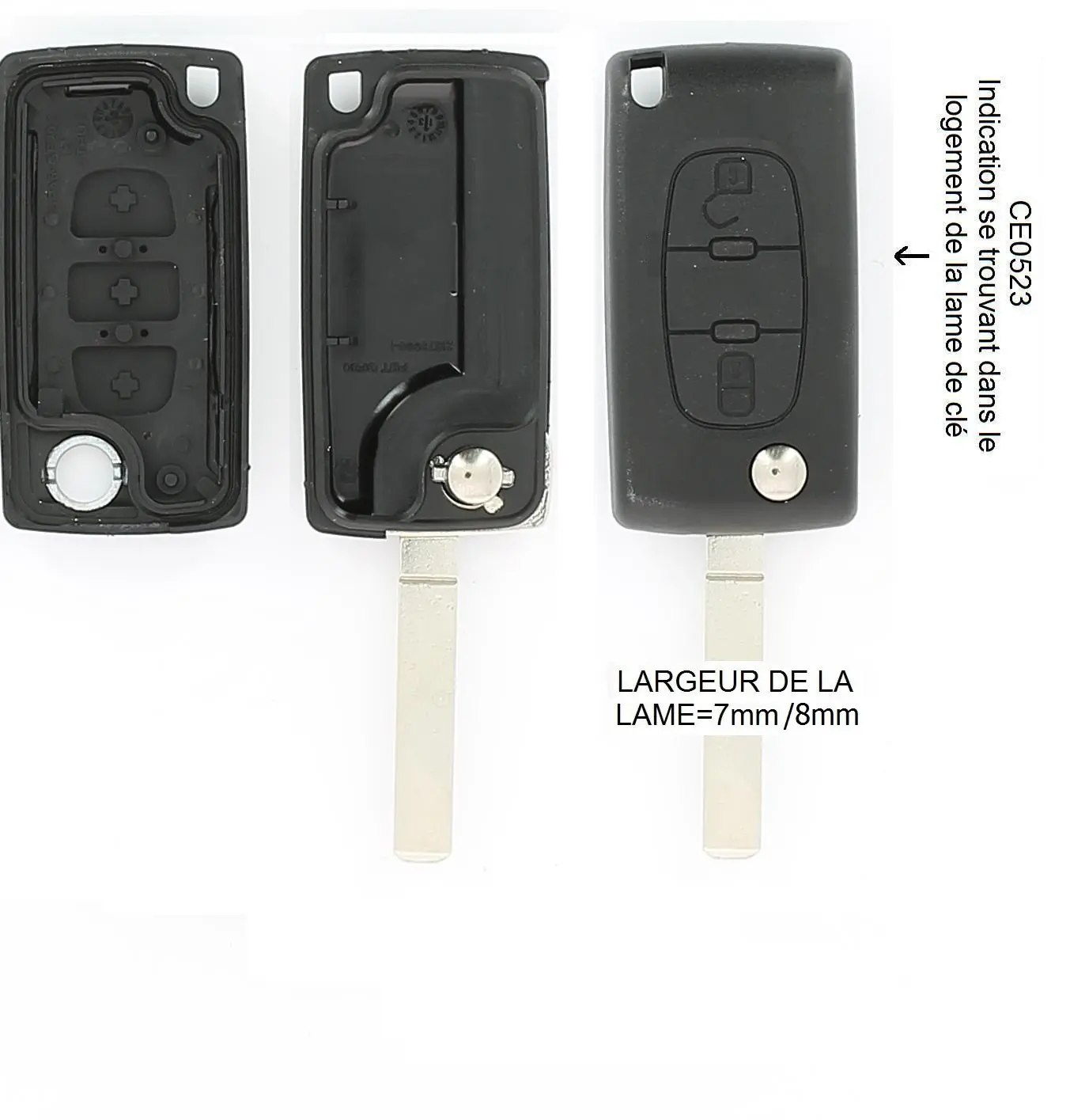 Coque de clé adaptable pour Peugeot 107, Peugeot 207, Peugeot 307, Peugeot 308 KEYSCAR PC3523
