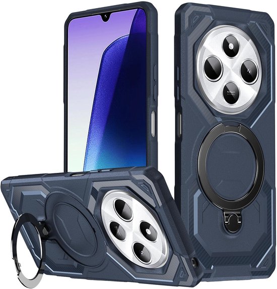 Étui adaptée pour Xiaomi Redmi 14C / Xiaomi Poco C75 – Coque arrière Phonesta IronLock avec anneau – Compatible avec MagSafe – Bleu