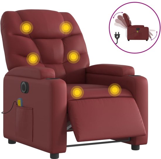 Fauteuil de massage électrique réglable en cuir artificiel rouge vin
