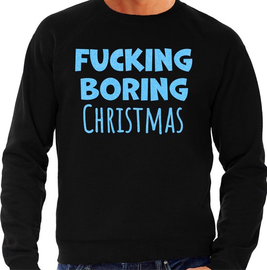 Bellatio Decorations Foute Kersttrui/sweater pour hommes – Boring Christmas – noir – paillettes bleu M