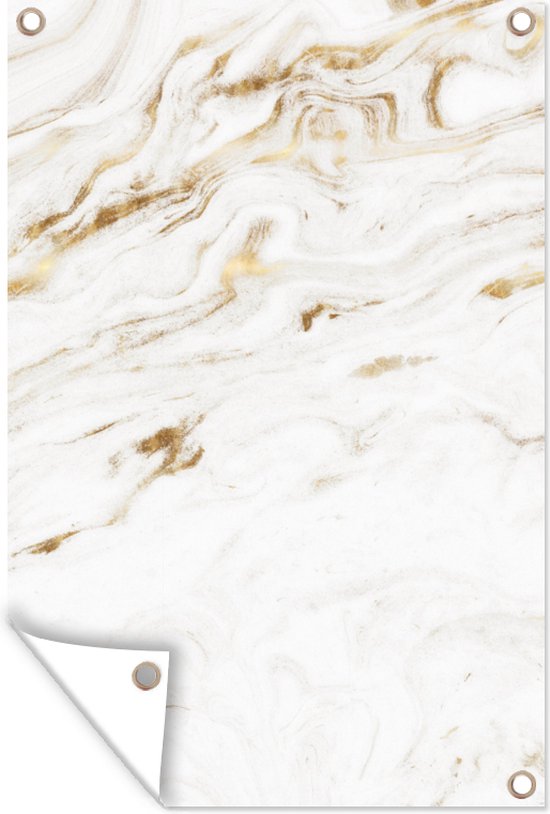 Décoration de jardin Marbre – Goud – Wit – 40×60 cm – Affiche de jardin – Toile de jardin – Affiche d&rsquo;extérieur