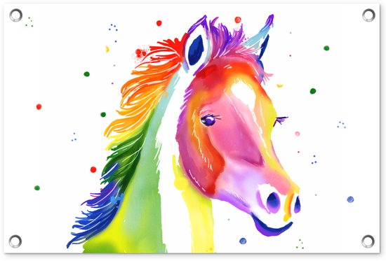 Décoration de jardin Cheval – Arc-en-ciel – Filles – Filles – Enfants – Meiden – 60×40 cm – Poster jardin – Toile jardin – Poster extérieur
