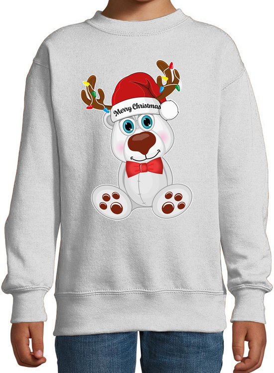 Bellatio Decorations Pull/pull de Noël pour garçons/filles – Joyeux Noël – gris – Ours polaire de Noël 152/164