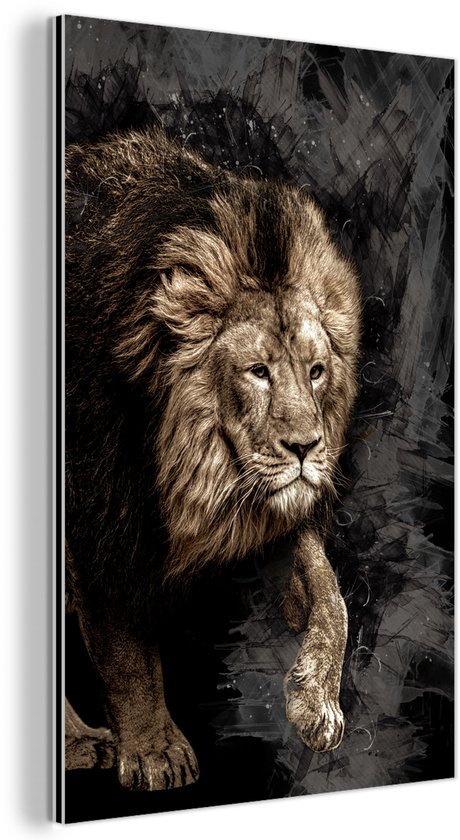 Décoration murale Métal – Aluminium Peinture Industrielle – Abstrait – Lion – Zwart – 80×120 cm – Dibond – Photo sur aluminium – Décoration murale industrielle – Pour le salon / chambre