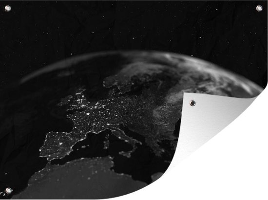 Décoration murale extérieure Image satellite de Europe la nuit – noir et blanc – 160×120 cm – Toile jardin – Poster extérieur