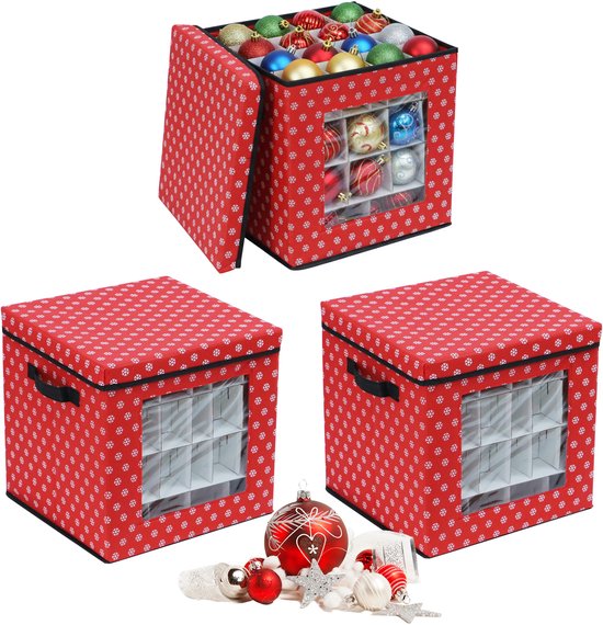 boîte de rangement-boules de Noël-rouge-33x33x33 cm-3 pièces