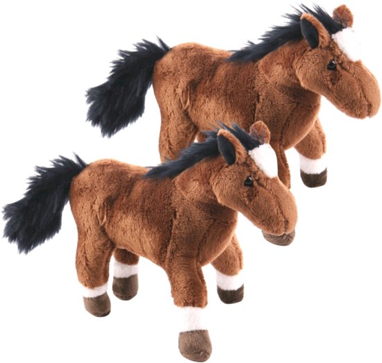 Cornelissen Pluche knuffel paarden – 2x – bruin – 24 cm – Boerderij dieren