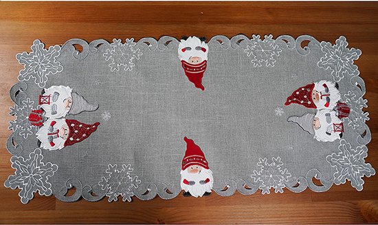 Chemin de table – Aspect lin – Noël – Grijs avec nains – Gnome – Wichtels – Chemin 40 x 85 cm
