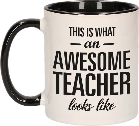 Cadeau Awesome teacher / Awesome teacher tasse / mug – noir avec blanc – 300 ml céramique – tasses noires
