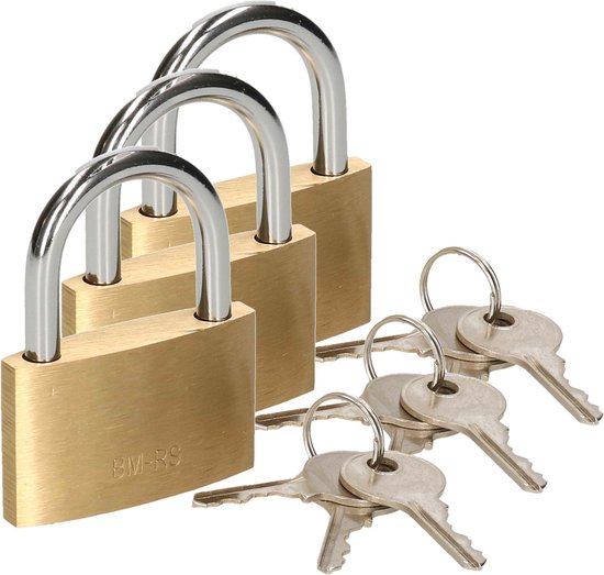 Cadenas Bruder Mannesmann avec 3 clés – 3x – 50 mm – laiton – serrure de valise