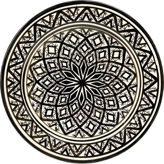Bol poterie marocaine noir et blanc 35 cm