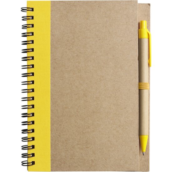 Carnet de notes/écriture avec stylo à bille – couverture rigide – beige/jaune – 18x13cm – 60 pages lignées – blocs-notes