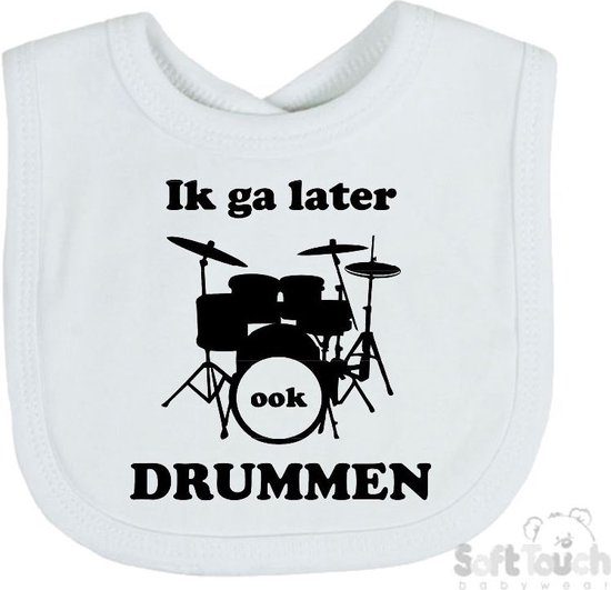Bavoir Soft Touch Bib Bavoir « Je vais au DRUM plus tard aussi » Unisexe Katoen Wit/noir Taille 33×22 Cm