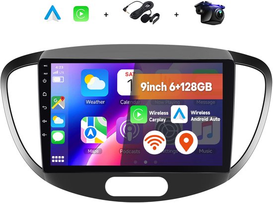 Autoradio Boscer 2 Din – Compatible Hyundai i10 2008-2013 – Apple CarPlay & Android Auto sans fil – Écran tactile HD 9 pouces – Android 15 – 6+128 Go – Navigation GPS – WiFi, Bluetooth & USB – Caméra de recul & Microphone