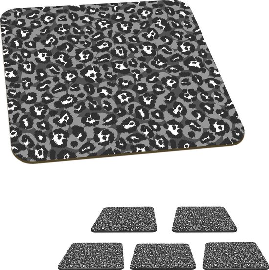 Dessous de Sous-verres – Imprimé panthère sur fond gris – 10×10 cm – 6 pcs