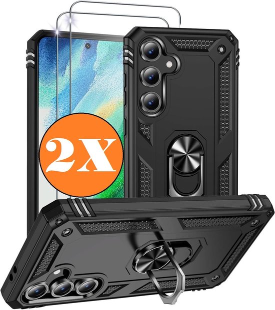 Coque compatible avec Samsung Galaxy A36 5G, coque hybride antichoc Zwart avec Ring rotatif – Lot de 2 protections d&rsquo;écran Samsung A36