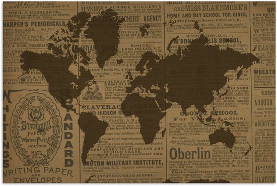 Carte du monde marron pour fond de journal 90×60 cm