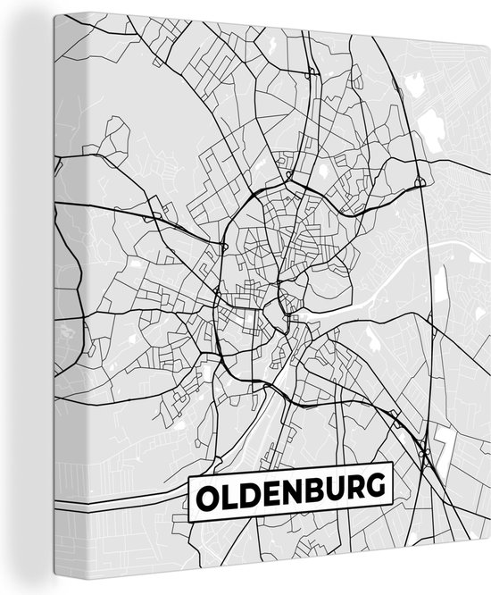 Carte de peinture sur toile – Plan de la ville – Allemagne – Oldenbourg – Plan d&rsquo;étage – 20×20 cm – Décoration murale