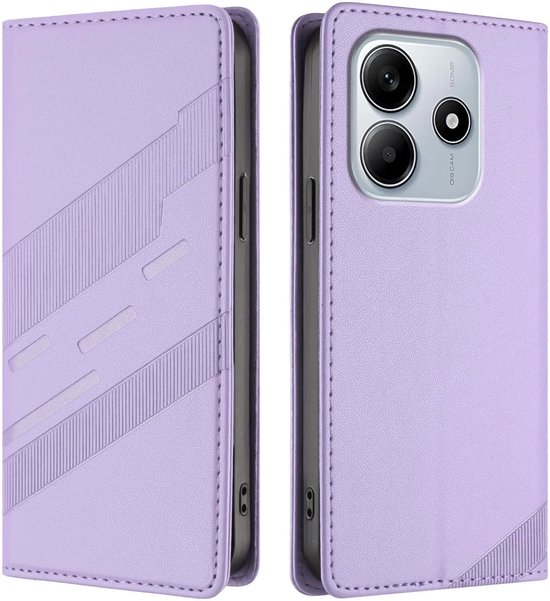 Étui adaptée pour Xiaomi Redmi Note 14 5G – Coque portefeuille Phonesta Embossed Lines – Violet