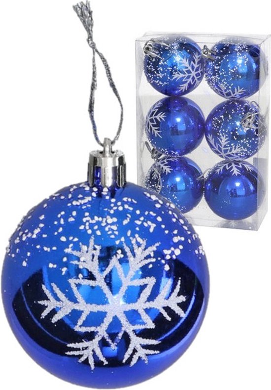 Boules de Noël décorées Gerim – 6x – 6 cm – plastique – bleu