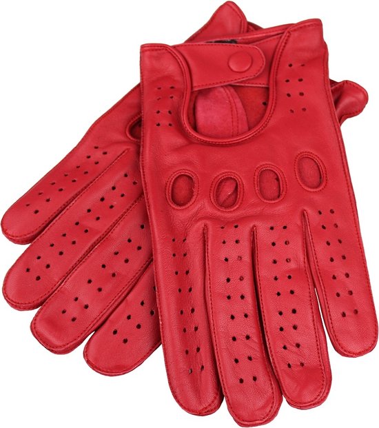 DriveLux™ Retro Racing – Gants pour homme – Rouge rubis – Gants de voiture/moto en cuir – Gloves de conduite – Taille L (: 29 – 30 cm) – Respirants et résistants à l&rsquo;eau – Fabriqués en cuir d&rsquo;agneau
