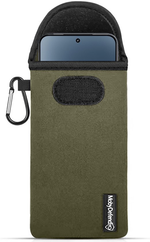 Étui Xiaomi 15 – Pochette en néoprène MobyDefend avec mousqueton – Étui à insérer – Étui à boucle de ceinture – Vert – Étui pour téléphone portable – Étui pour téléphone compatible avec : Xiaomi 15