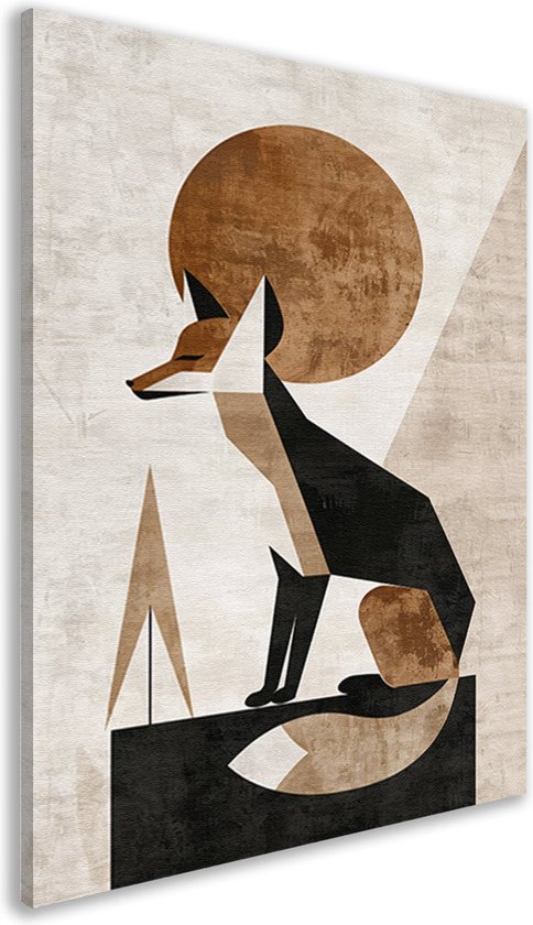 Décoration murale Renard – Tableaux Animaux – Peinture sur toile Lune – Tableau vintage – Toile cuisine – Toile Décoration salon 50×70 cm