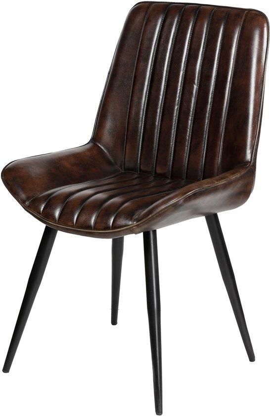 Chaise de salle à manger en cuir marron antique