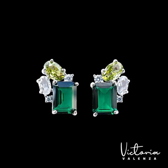 Boucles d&rsquo;oreilles de Luxe Victoria Valenza Cologne pour femmes, pendantes en Messing , Boucles d&rsquo;oreilles pendantes Boucles d&rsquo;oreilles pour femmes – Pierre verte – Couleur Argent – 1 paire