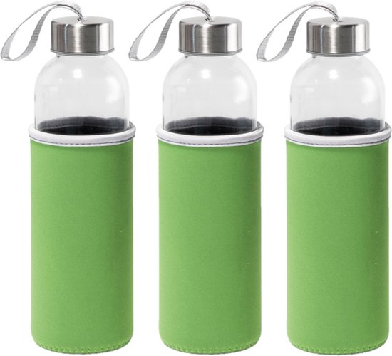 Bouteille d&rsquo;eau / gourde en verre 6x Pieces avec housse de protection softshell verte 520 ml – Bouteille de sport – Bouteille d&rsquo;eau
