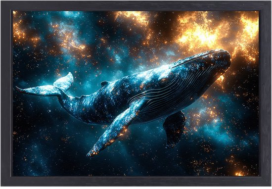 Baleine dans la galaxie – Peinture de baleine sur toile – Animaux sur toile – Surréaliste – Toile de Luxe avec cadre en bois – Décoration murale élégante – Toile avec cadre en bois 60×40 cm