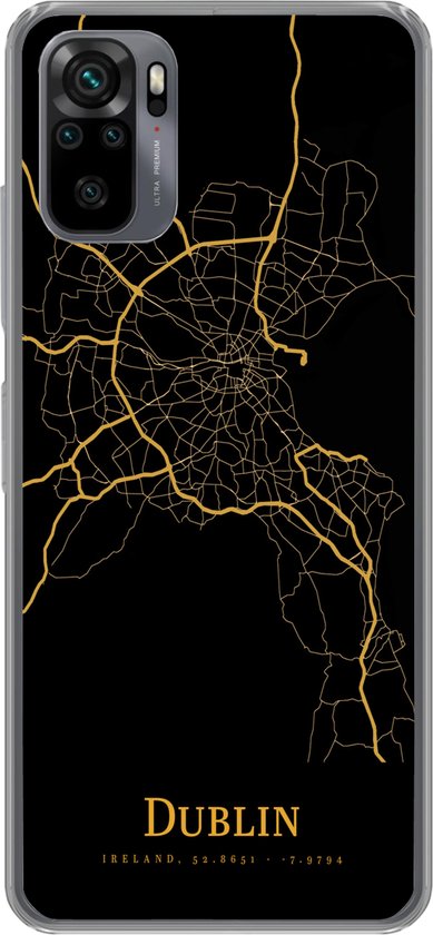 Coque Xiaomi Redmi Note 10 – Dublin – Carte – Or – Coque de téléphone en Siliconen
