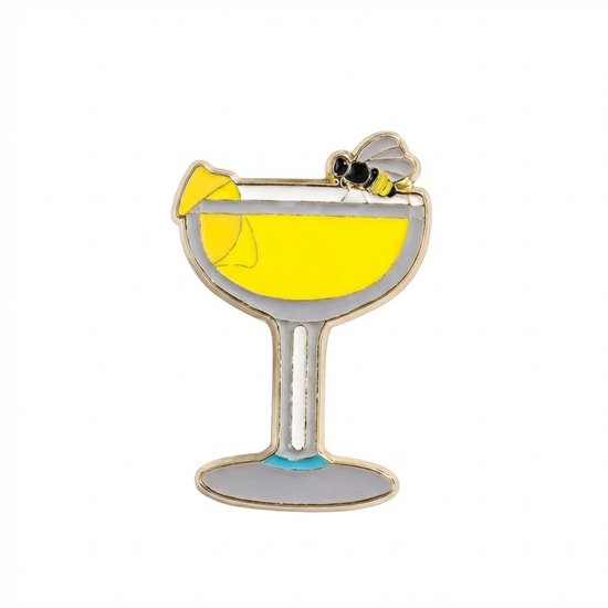 Broche jaune argentée femme forme verre à cocktail avec détail abeille broche émail décoratif épingle pour veste en jean, sac ou vêtement