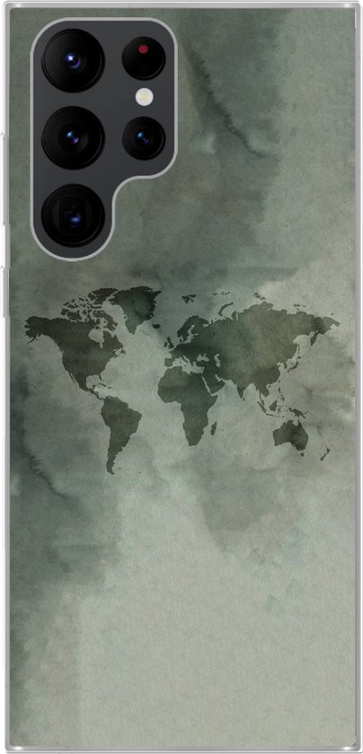 Coque Samsung Galaxy S22 Ultra – Wereldkaart – Vert – Grijs – Coque en Siliconen téléphone –