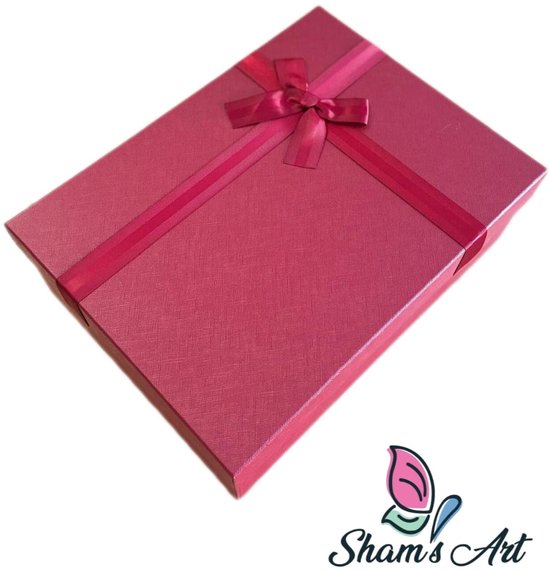 Coffret de Luxe avec couvercle – S: 24,5 x 17 x 6,5 cm – Rouge – Coffret cadeau – Coffret cadeau avec ruban