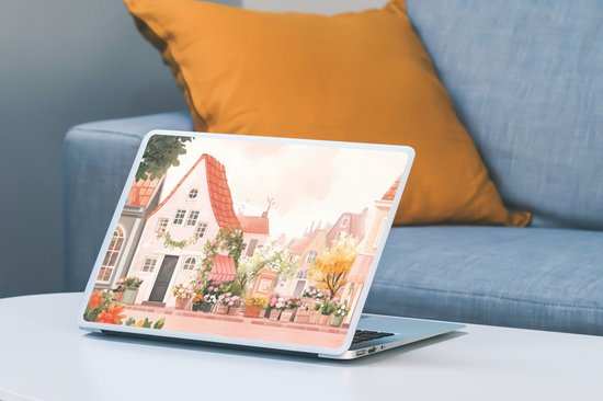Autocollant pour ordinateur portable – 12,3 pouces – Fleurs – Maisons – Village – 30 x 22 cm – Autocollants pour ordinateur portable – Protection pour ordinateur portable