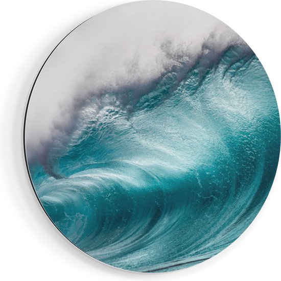 Cercle mural Artaza Dibond Grandes vagues sur la mer bleue claire – Ø 50 cm – Klein – Cercle mural – Peinture ronde – Pour l&rsquo;intérieur et l&rsquo;extérieur