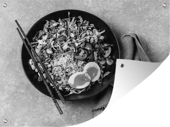 Décoration de Jardin Salade asiatique aux baguettes – noir et blanc – 40×30 cm – Torchon de jardin